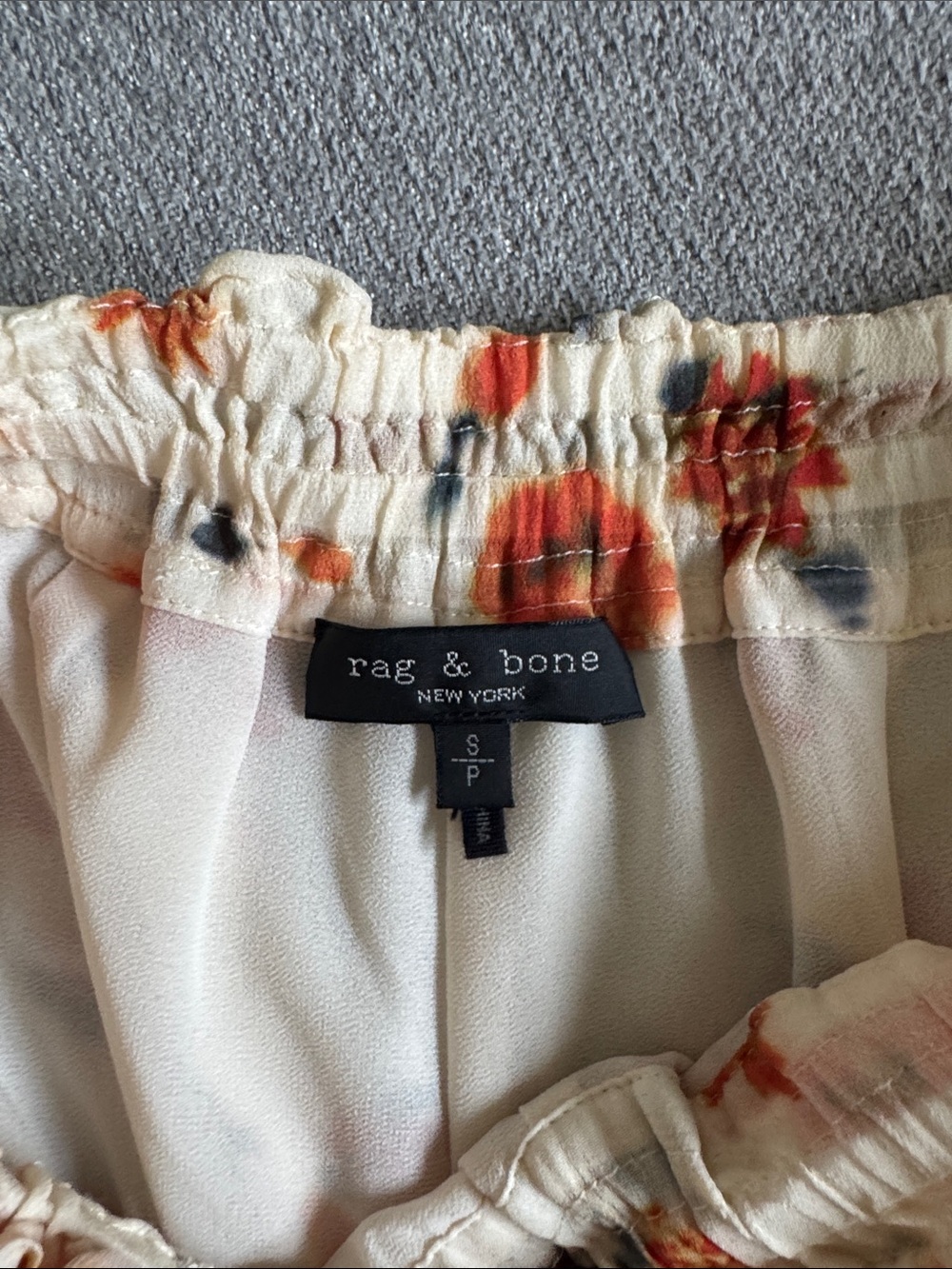 rag & bone Cream Wide-Leg Floral Pants with Orange Blooms - Picture 3 of 6